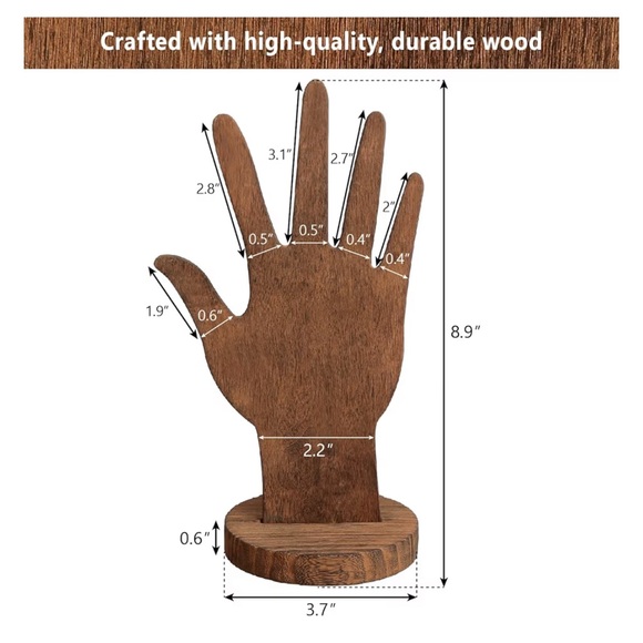 MOOCA Natural Wooden Hand Form Jewelry Display | 2-Way Wall Hanging or Standalon - Picture 4 of 7
